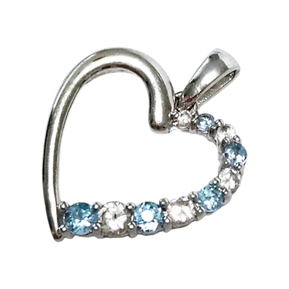 10KW Gold Blue Topaz Heart Pendant - Picture 1 of 10